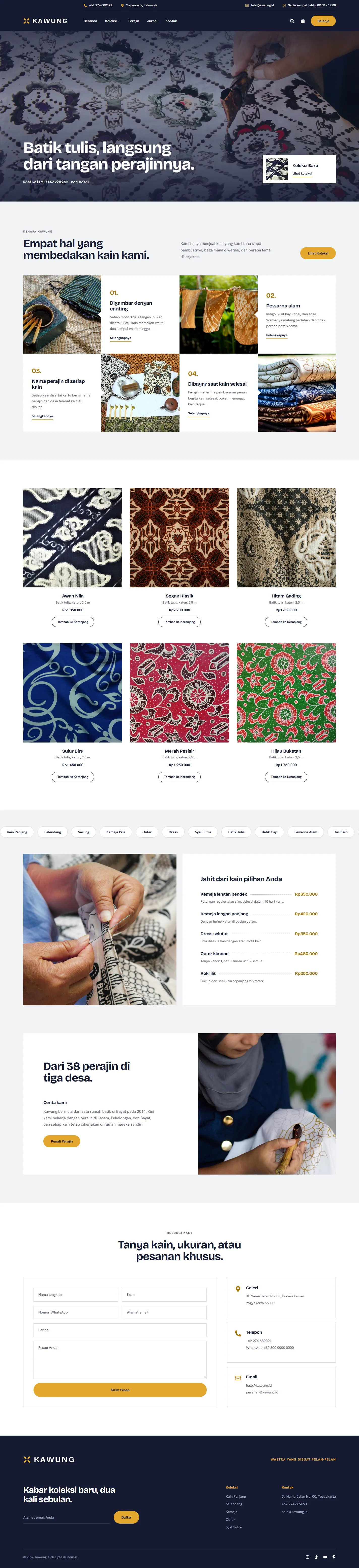 Tampilan website Kawung Batik, contoh toko online batik