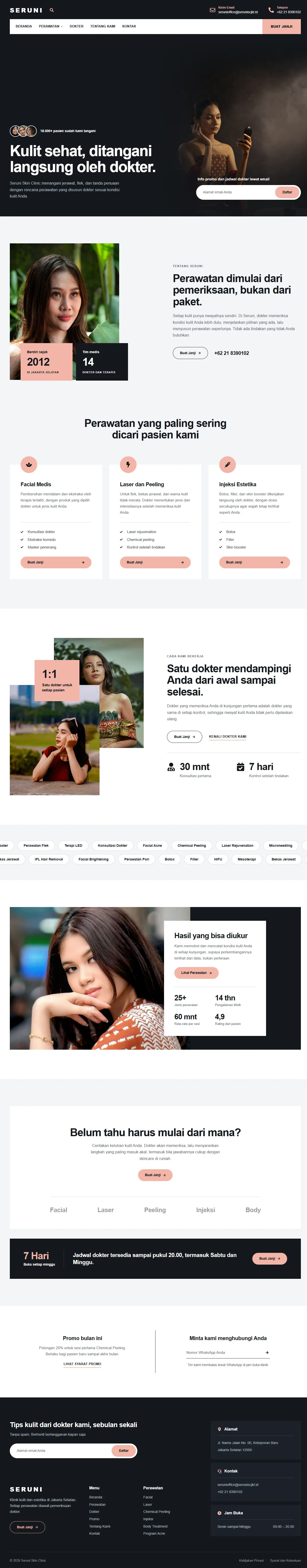 Tampilan website Seruni Clinic, contoh website klinik