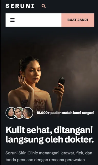 Website Seruni Skin Clinic tampilan ponsel