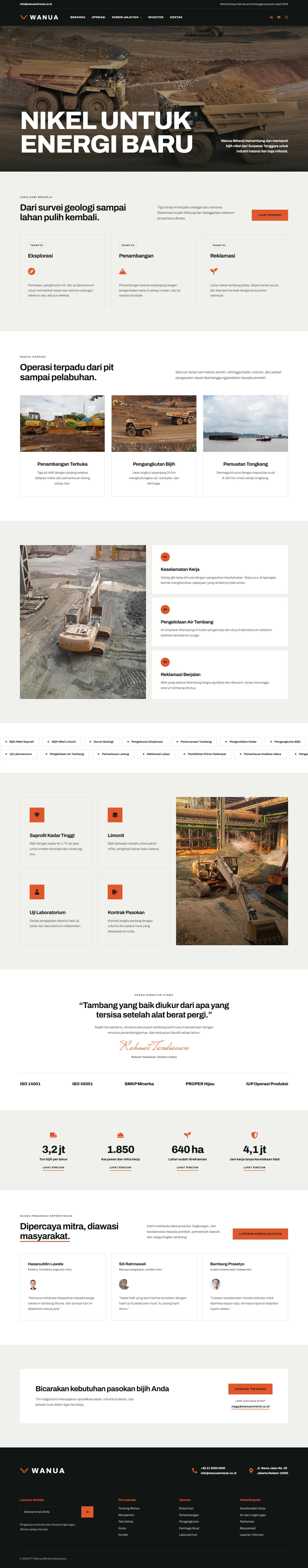 Tampilan website Wanua Mineral, contoh website perusahaan tambang